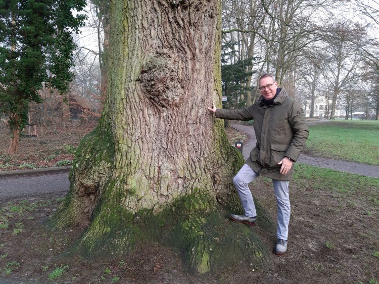 Dirk Doornenbal bij 'zijn' eik in Park Hartenstein in Oosterbeek Dirk Doornenbal bij 'zijn' eik in Park Hartenstein in Oosterbeek